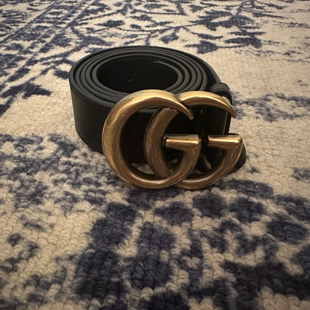 Gucci Black Leather Belt with Gold Buckle